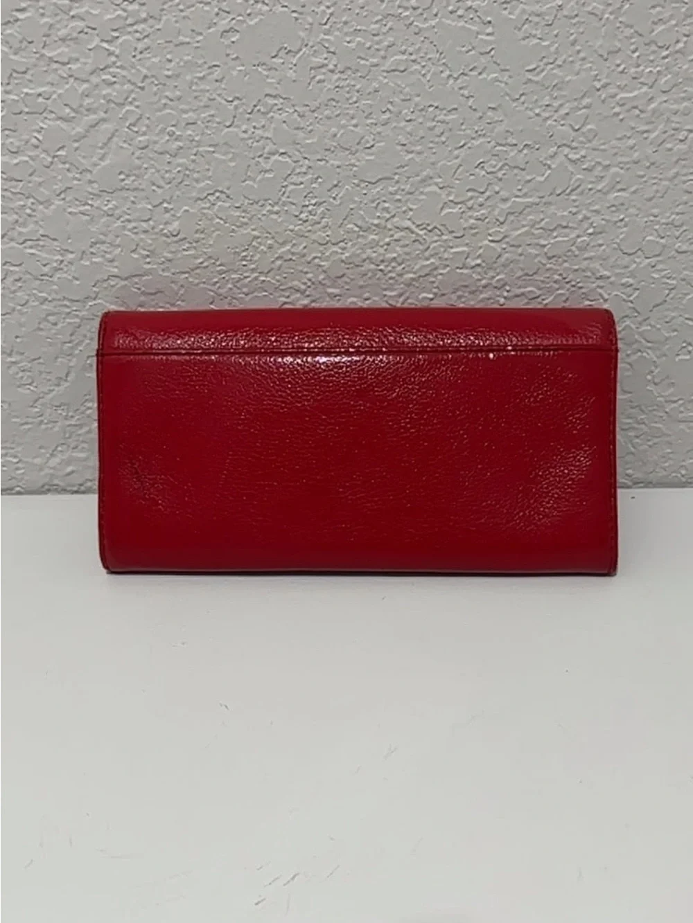 Michael Kors Red Leather MK Plaque Continental Wallet with Gold Hardware